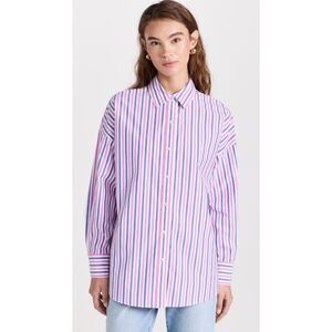 NEW Favorite Daughter Ex-Boyfriend Blue Pink Strip Oversized Shirt